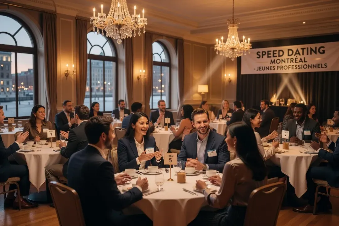 Événement speed dating à Montréal, tables rondes, ambiance festive et détendue