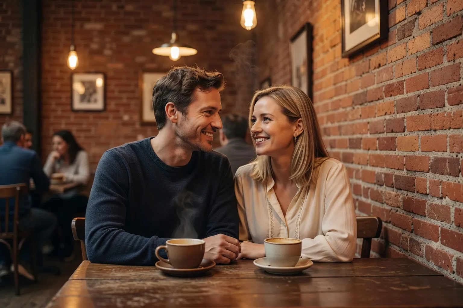 Couple québécois lors d'un premier rendez-vous dans un café de Montréal