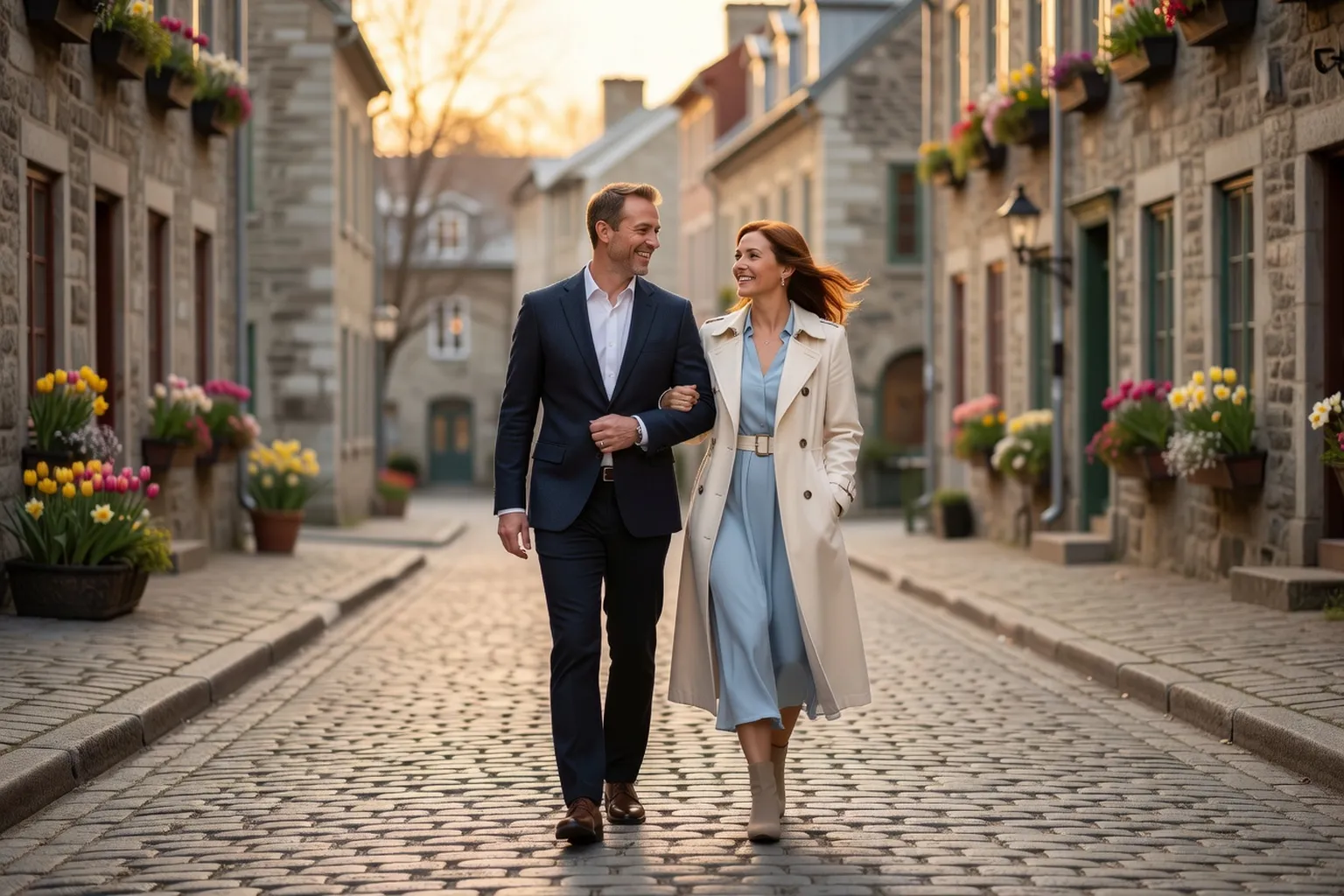 Couple souriant après une rencontre lors d'un speed dating à Montréal