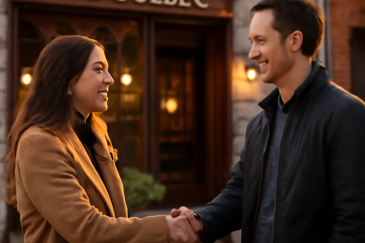 Couple discutant lors d'un premier rendez-vous dans un café à Montréal