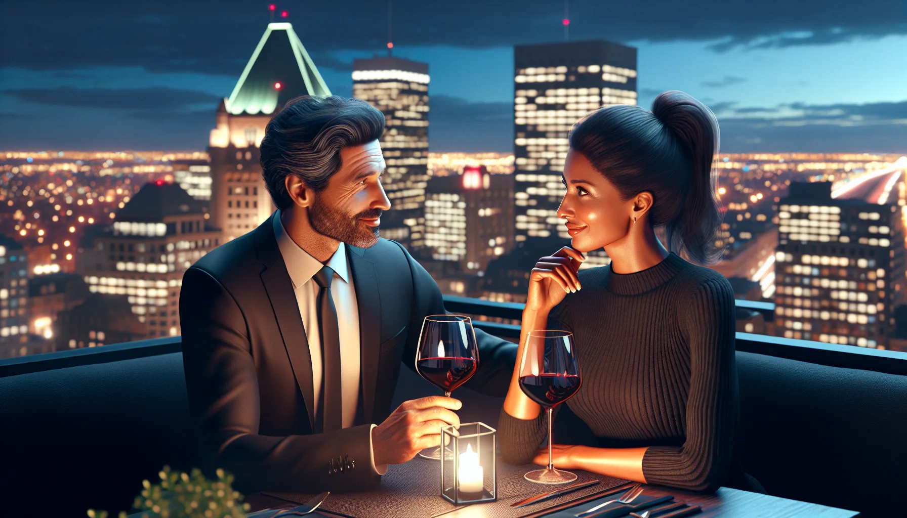 Couple de 40 ans lors d'un rendez-vous romantique