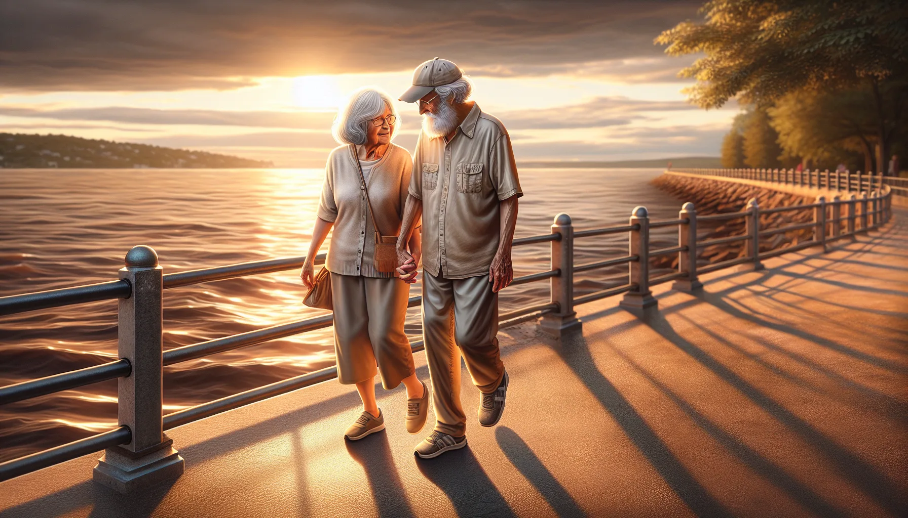 Couple senior se promenant dans un parc au Canada