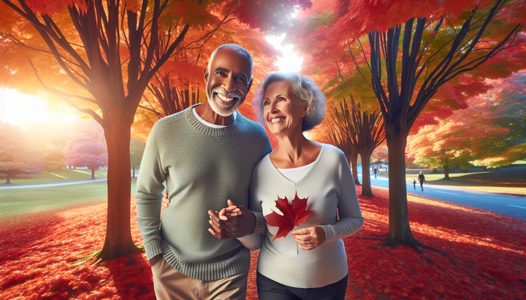 Couple mature souriant lors d'une promenade romantique