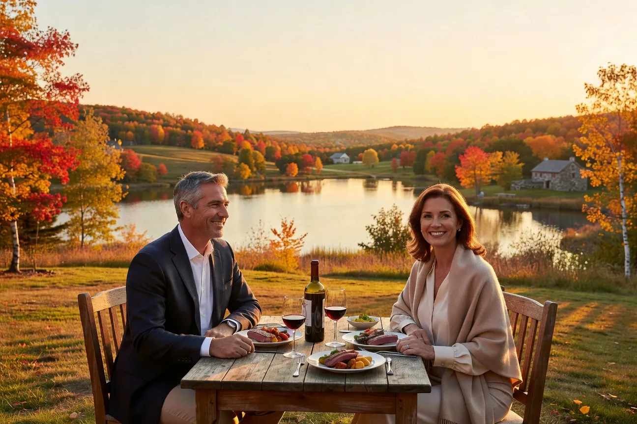 Couple canadien de 50 ans lors d'un dîner romantique au Québec